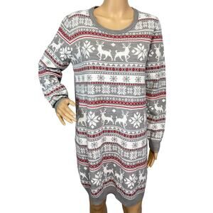 2/$30 Esmara Fair Isle Sweater Dress Gray Holiday Reindeer Christmas Size L